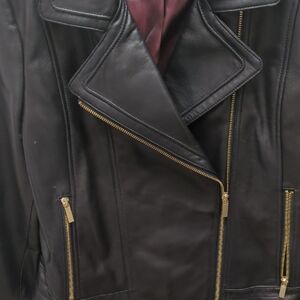 Badgley Mischka Home Black Leather Jacket with Gold Accents
